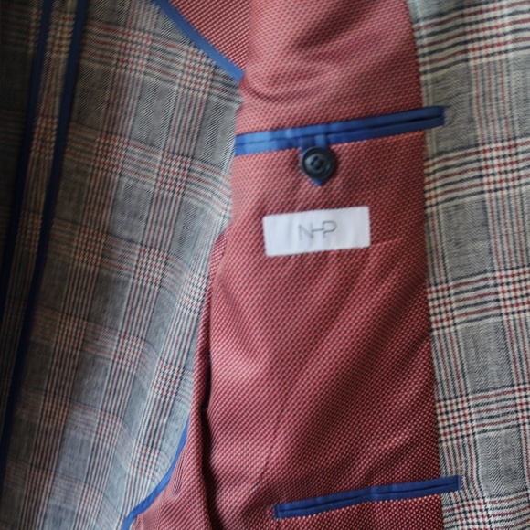 Linen Sportcoat NWT (NHP) Plaid Red & Blue 38R - Picture 3 of 6